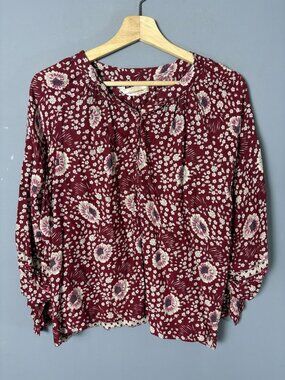 NATALIE MARTIN Womens XS Renata Red Floral Print Rayon Peasant Blouse Top